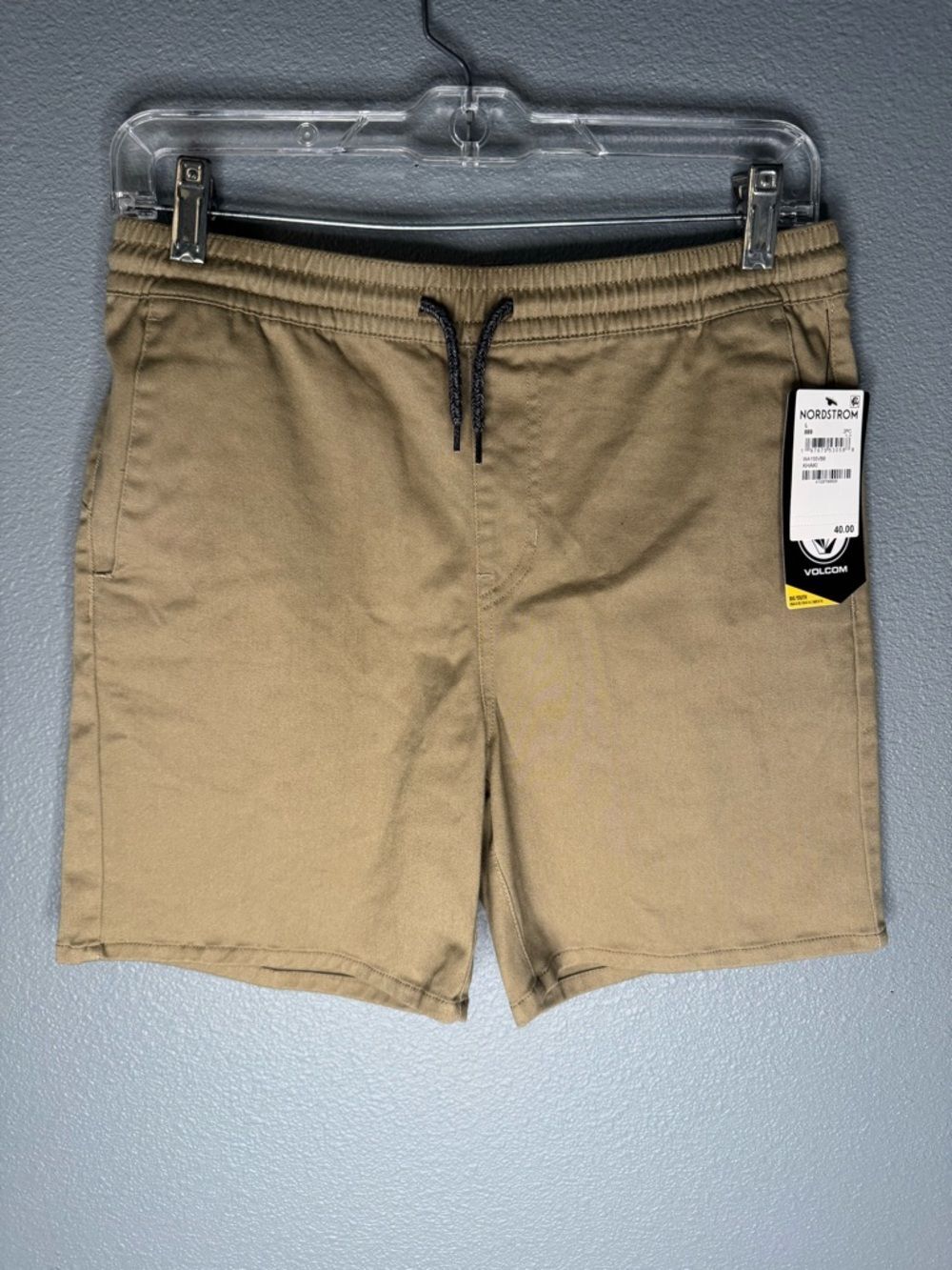 NWT Volcom Khaki Youth L Drawstring Shorts